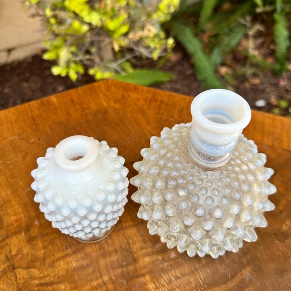 Vintage Fenton Opalescent Glass Vases/ hobnail milk glass perfume bottles - Picture 3 of 6